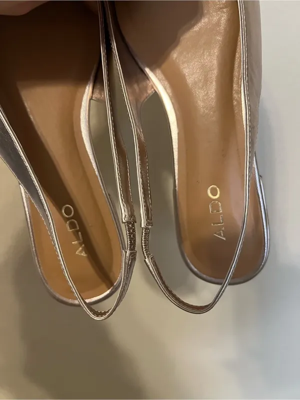 Aldo Black Pointed Toe Metallic Gold Slingback Flats - Image 2