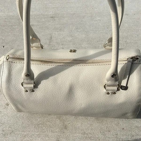 Vintage Y2K Kate Spade White Leather Barrel Satchel Handbag - Image 6