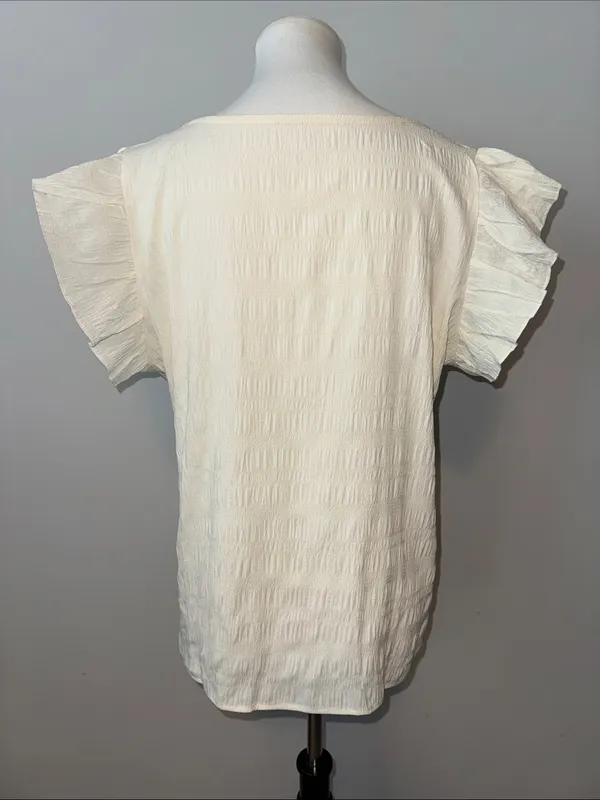 Summer Beige Ruffled Sleeve Square Neck Chiffon Blouse Top Women's Large - Image 5