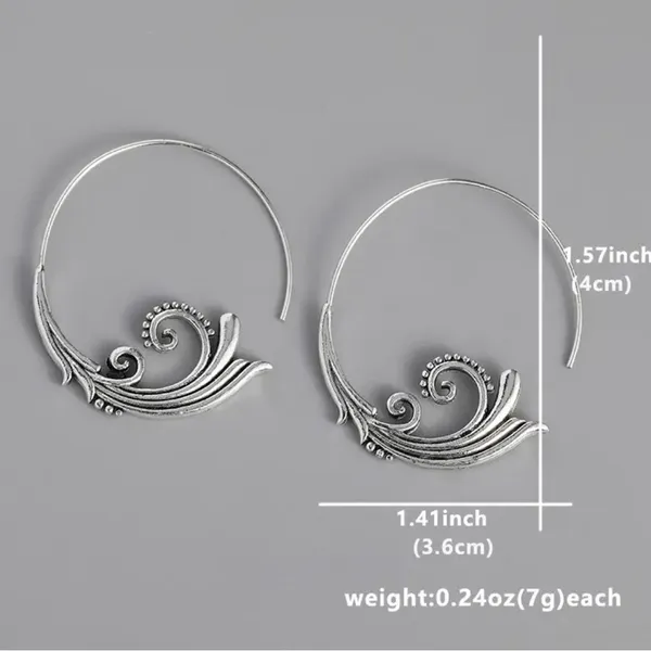 Delicate Carved Leaf Design Hoop Earrings - Image 6