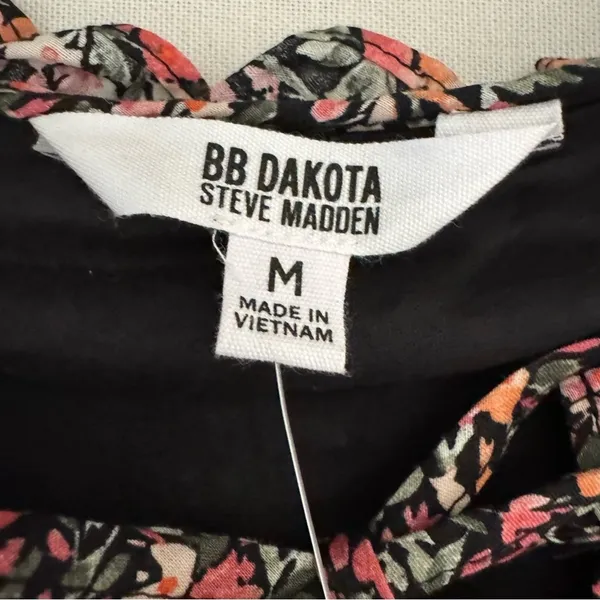 BB Dakota Steve Madden Floral Tiered Short Mini Dress Black Pink BL28140W Medium - Image 6
