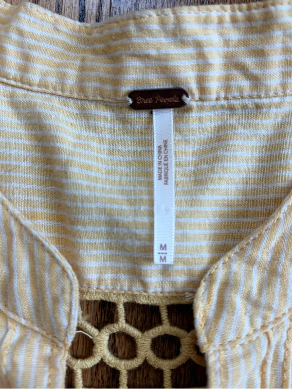 Free People Off Poplin Dress Saffron Combo Linen Blend Lace Up Mini Dress M - Image 10