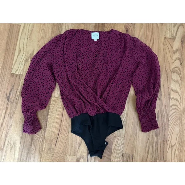 MISA Size S Body‎ Suit Star Blouse Maroon Black - Image 2