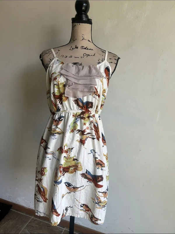 Anthropologie Eloise Bird Print Mini Length Boho Dress Size Small - Image 9