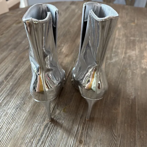 Shiny Silver Ankle boots Size 37 US 7 costume club high heels stiletto party - Image 8