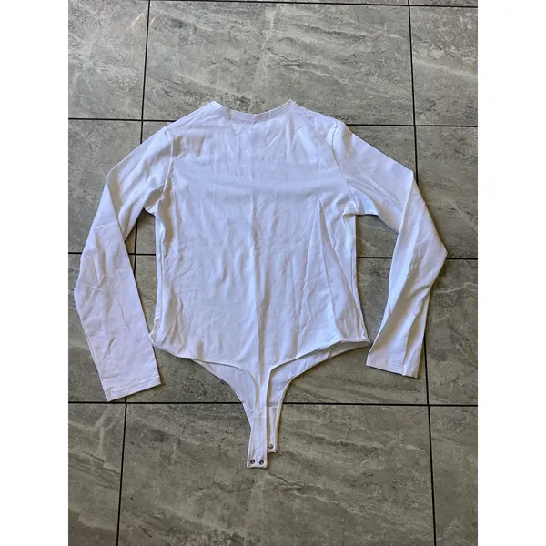 Quince Organic Cotton Stretch Long Sleeve Crew Neck Bodysuit White XL - Image 6