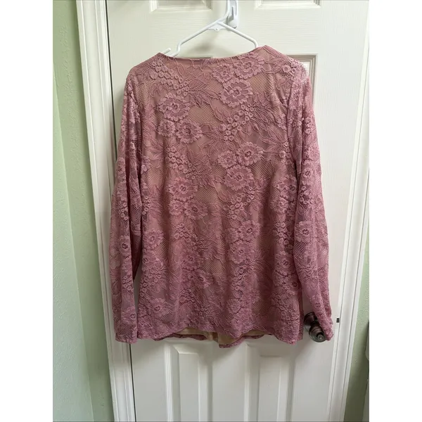 Torrid Stretch Lace Surplice Fitted Long Sleeve Top Sz 2X Mauve Sheer V-neck NWT - Image 4