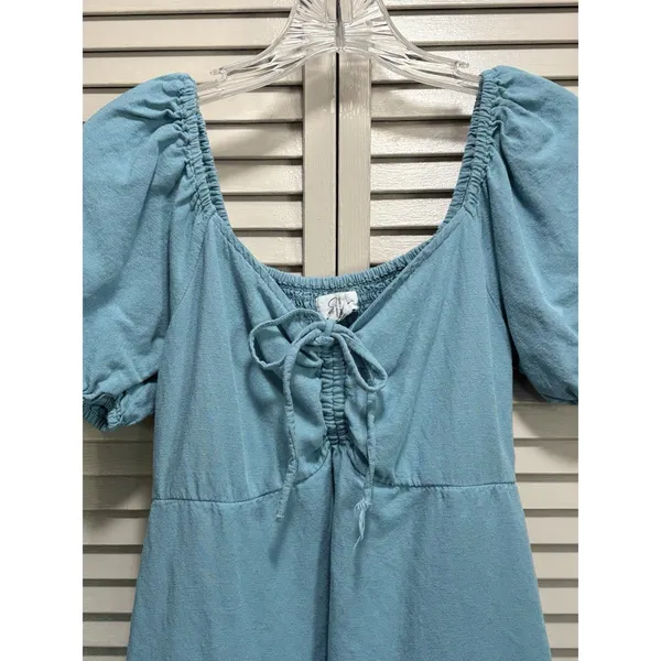 Jopna Blue Midi Short Puff Sleeves Dress Size M Smocked Back Tie‎ Front Lined - Image 2
