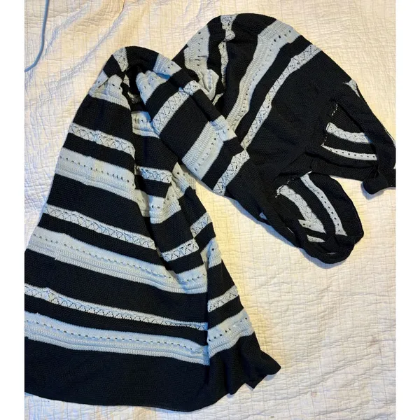 Black and White Striped Knit V-Neck Sleeveless Maxi Dress Boho Beach Coverup - Image 2