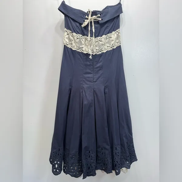 Tibi Strapless Dress Smokey Navy Cream Lace Trim & Slip Mini Corset Coquette - Image 2