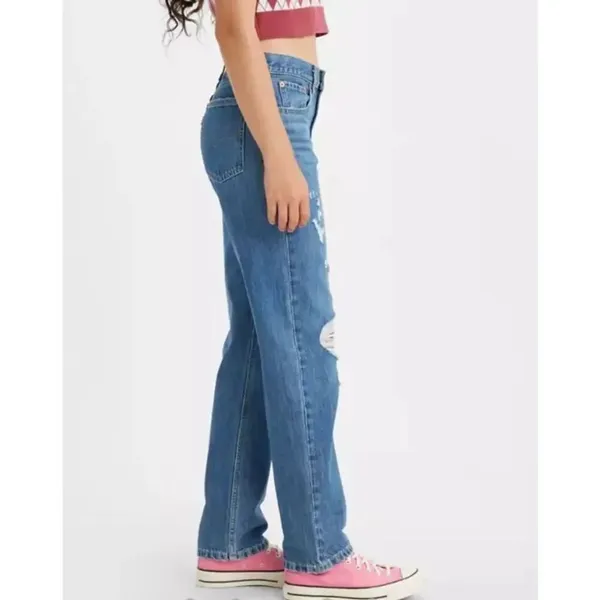 Levi’s low pro straight distressed dark wash jeans 27 - Image 3