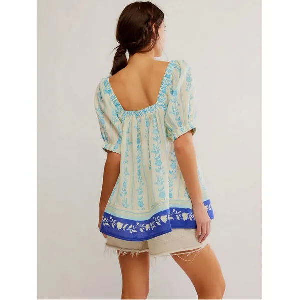 Free People Bohemian 70s Block Print Santorini Printed Babydoll Tunic Size Large - Image 7