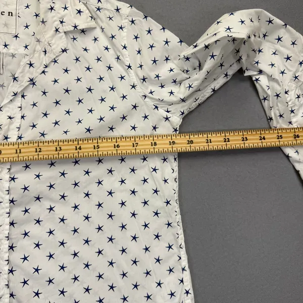 Frank & Eileen Barry White Navy Blue Star Print Cotton Button Down Shirt Small - Image 5