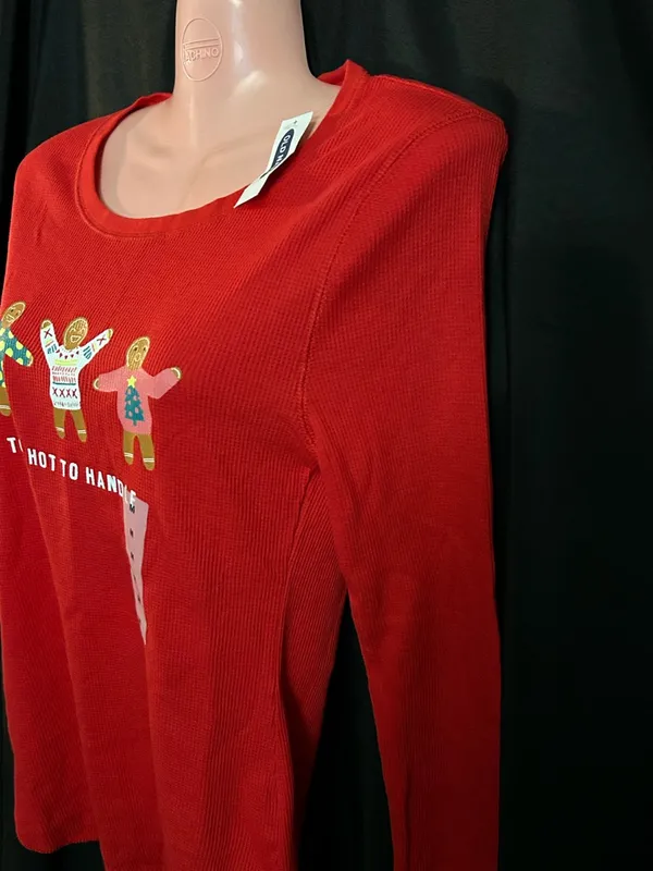 Old Navy Women Red Waffle Knit Gingerbread Too Hot To Handle Thermal Top MD NWT - Image 4