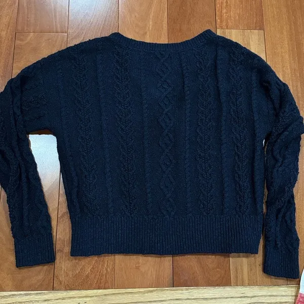Abercrombie & Fitch Navy‎ Cable Knit V-Neck Sweater L - Image 6