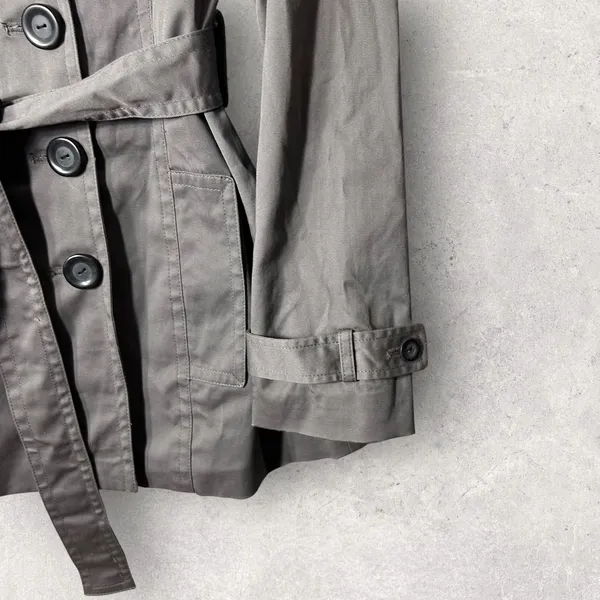 NEW Etam Trench Coat Womens US 12 Gray Double Breasted Belted‎ Stretch Jacket - Image 5
