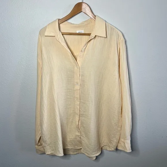 NEW Wilfred Free Sunfaded Apricot Yellow Gauzy Cotton Sail Button Down Shirt - Image 2