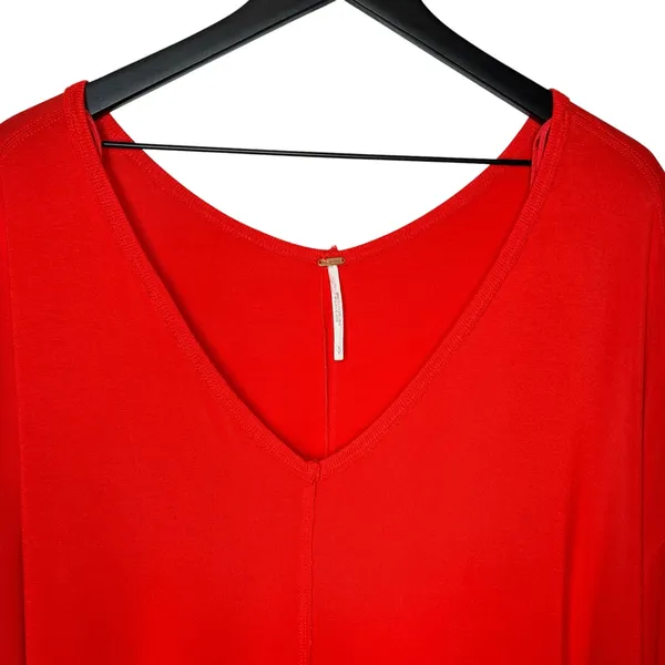 Free People Moonshine Top Long Sleeve V Neck Tunic T Shirt Red Womens Size Small - Image 3