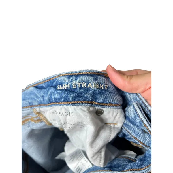 American Eagle Slim Straight‎ Jeans Distressed Ripped Raw Hem Size 12 - Image 9
