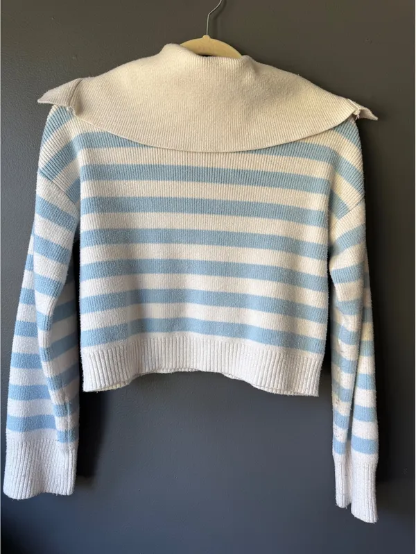 Sincerely Jules Striped Knit Sweater with Collar, Size Small - Image 2