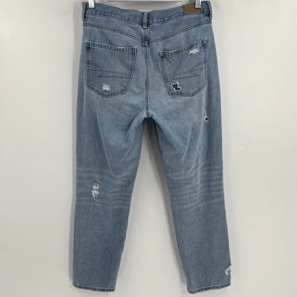American Eagle‎ Mom Jeans Women's 8 Short Distressed High Rise Straight Leg Blue - Image 6