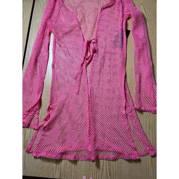 C1 New Women’s Fishnets Swimsuit Cover up Long Shirt Pink Size Small/Medium - Image 2