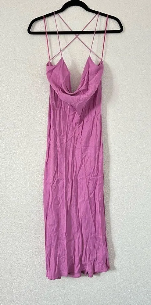 ZARA SATIN LINGERIE STYLE DRESS bloggers favorite cowl neck midi dress sz M - Image 8