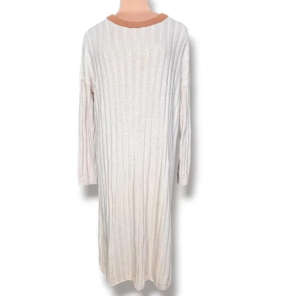 Madewell Re)sourced Ribbed Wool Alpaca Midi Sweater Dress Large Colorblock Tan L - Image 2
