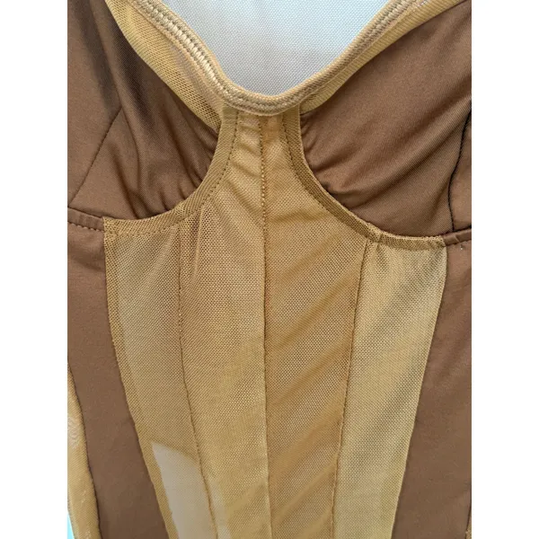 Micas Mesh Backless Sheer Patchwork Corset Slip Bodysuit‎ Womens 12 Boudoir Sexy - Image 8