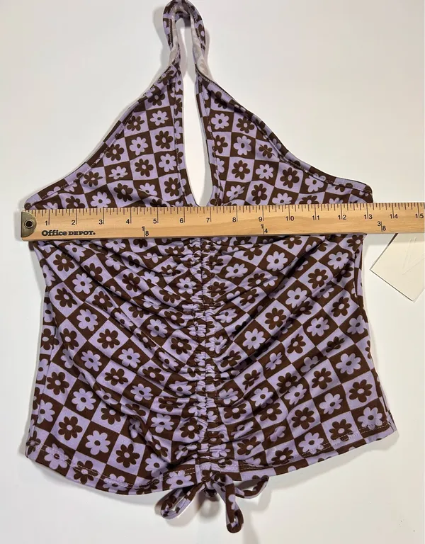 Vibe Sportswear Daisy Checkerboard Ruched Halter Top Size M - Image 6