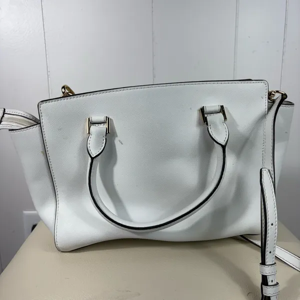 Michael Kors White Saffiano Leather Gold Logo Crossbody Tote Bag Convertible - Image 4