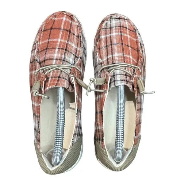 True Craft Plaid Slip On Loafers‎ Womens 7.5M Orange Brown Corduroy Comfortable Fall - Image 5