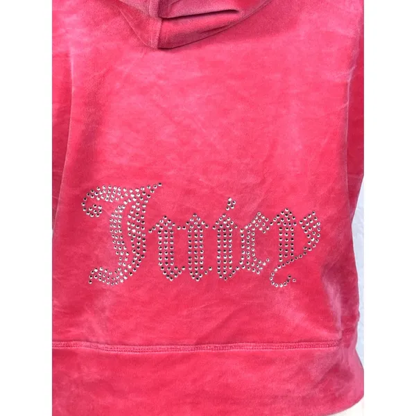Juicy Couture NWT Pink Velour Zip Hoodie L Rhinestone Logo Y2K McBling - Image 4
