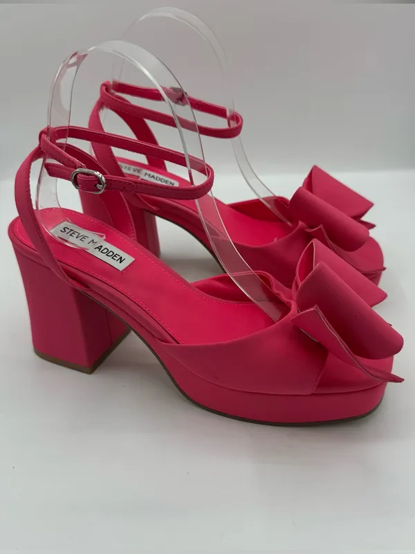 Steve Madden Aerin Satin Platform Heels Rhinestone Bow Pink size 8 Barbiecore - Image 2
