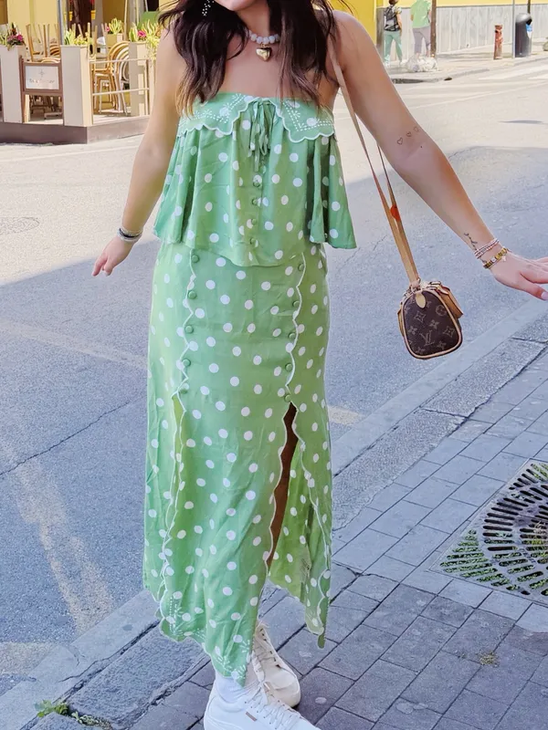 Free People Shamrock Green Polka Dot Two-Piece Skirt Set - Image 3
