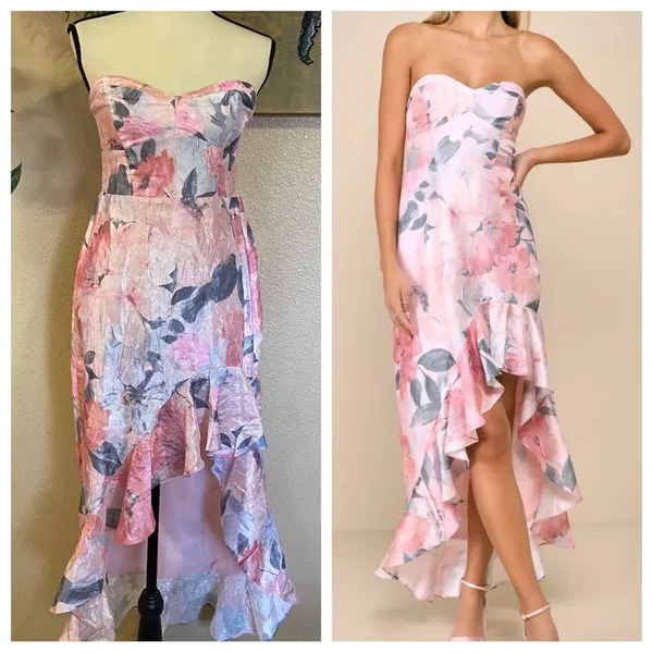 Lulus NWOT Blushing Darling Light Pink Floral Strapless High-Low Maxi Dress - Image 2