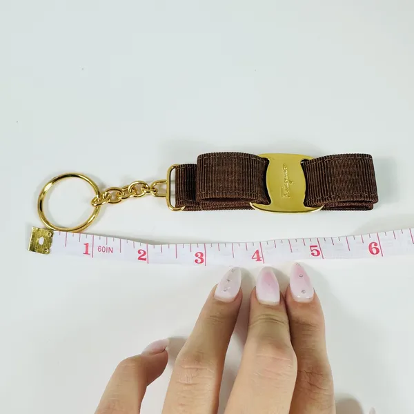Salvatore Ferragamo Vara Bow Keychain Womens One Size Brown Gold Logo Italy - Image 8