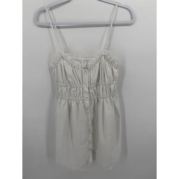 SHEIN Women Dress White Smocked Lace Trim Button Front Size Medium - Image 2