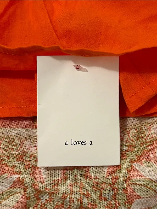 A Loves A Floral Puff-Sleeve Orange Belted Linen Mini Dress New Size Small - Image 13