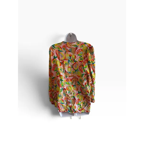 NWT Farm Rio Anthropologie Wrap Top XL Multi Tropical Fruit Beaded Tassel Summer - Image 2