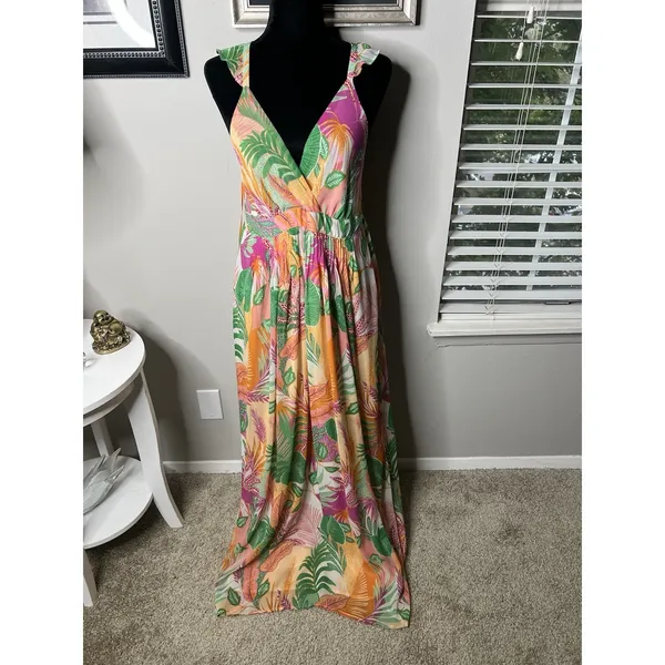 SKIES ARE BLUE Women's L Tropical Floral Maxi Dress Lined - Image 11