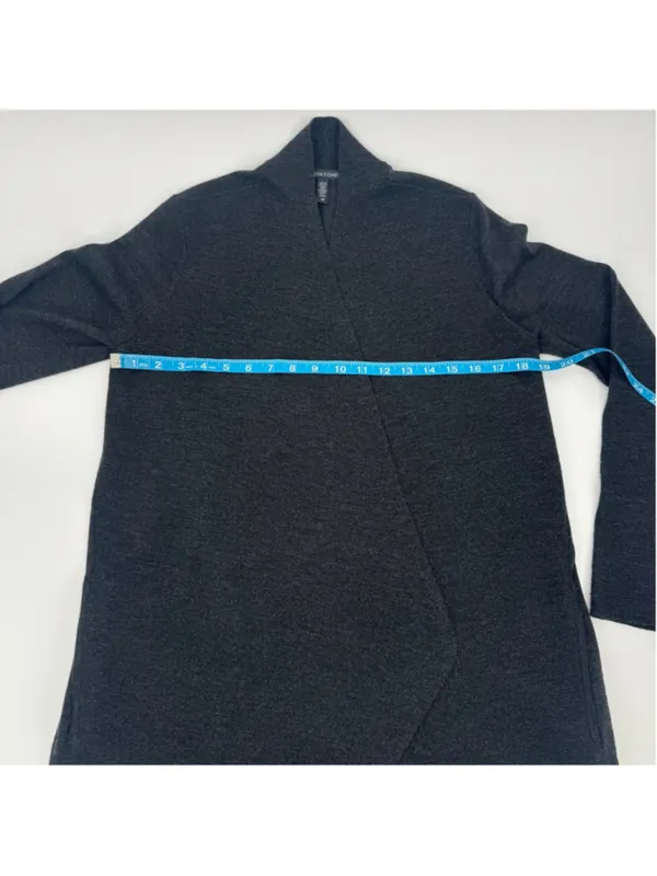 Eileen Fisher Charcoal Italian Merino Wool Open Cardigan SP - Image 6