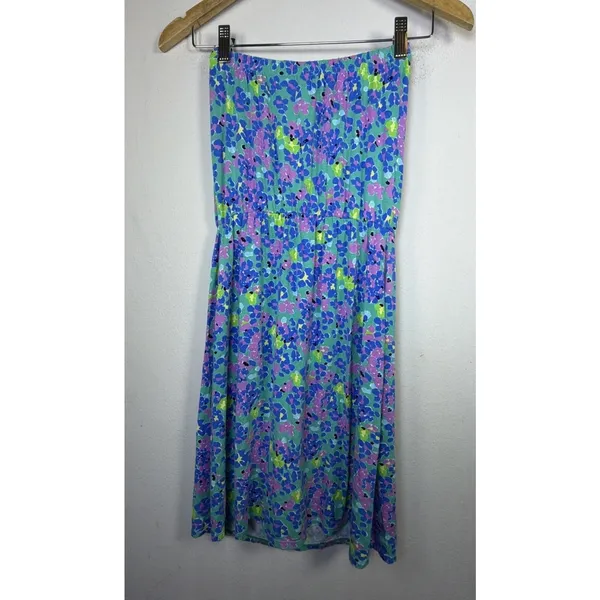 Lilly Pulitzer Strapless mini Dress Blue Floral womens XS preppy festival beach - Image 4