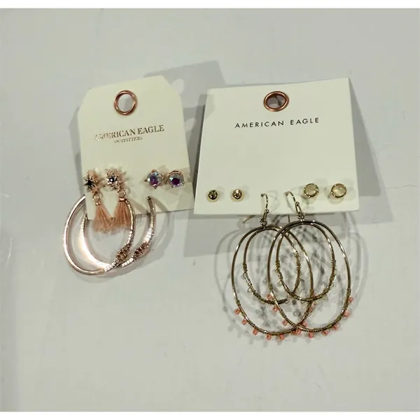 2 pack American Eagle Outfitters Earrings Lot 6 Pairs Hoops Studs Dangle Gold - Image 3