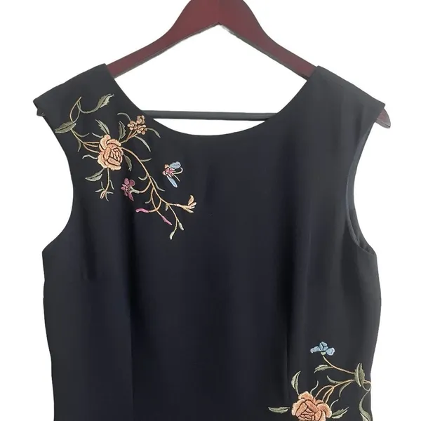 Maggie London Women Cottage Floral Maxi Dress 10 Black Embroidered Sheath‎ Boho - Image 9