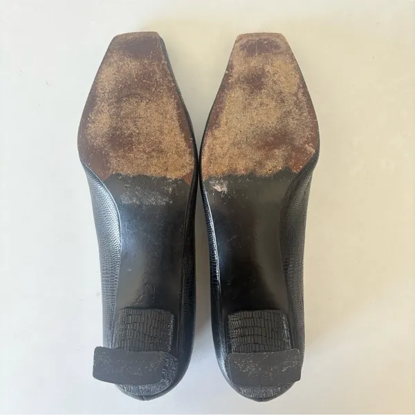 Stuart Weitzman Black Leather Pumps Mid Heels Square Toe Women's Size 7 B - Image 10