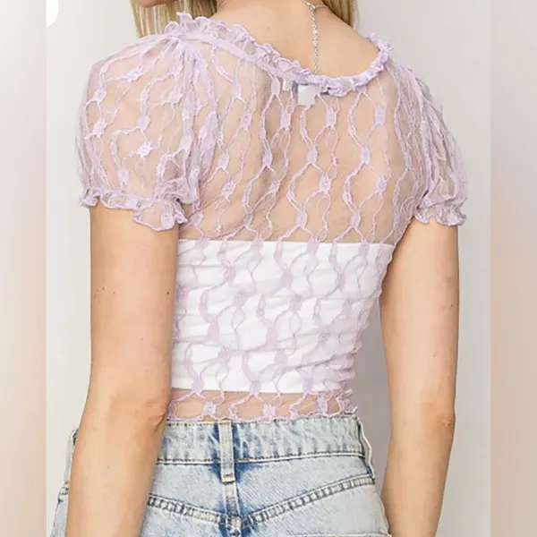Hyfve Lace Short Sleeve Cropped Top in Lavender - NWOT - Size L - Image 2