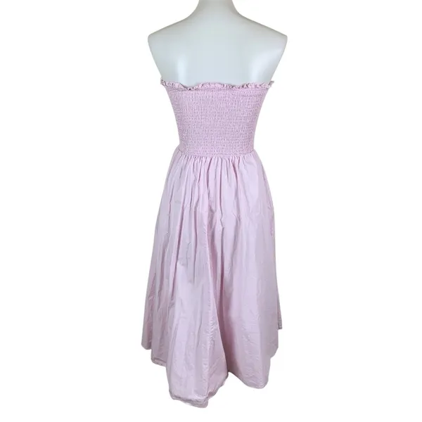 GLAMOROUS Pink Smocked Strapless Midi Dress Cottagecore Romantic Summer 6 - Image 4