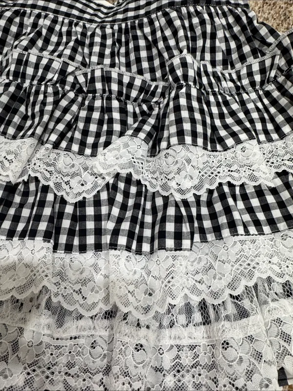 Hot Topic Thorn & Fable Black & White Gingham Lace Tiered Skirtall - Image 4
