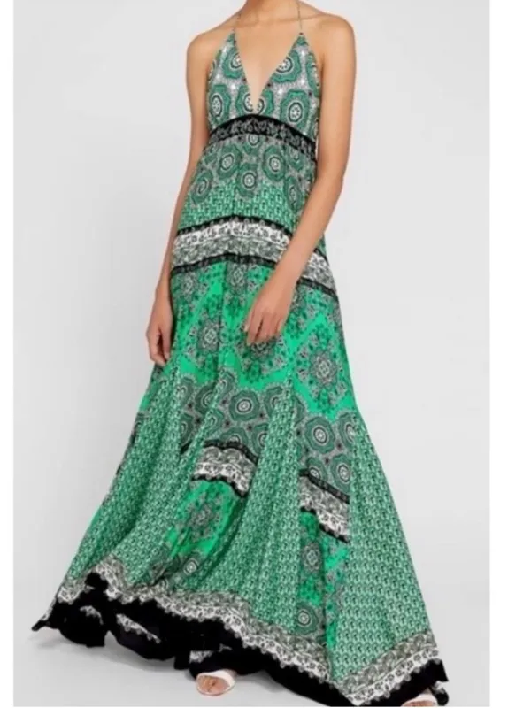 Alice & Olivia Alette Halter Maxi Dress Green‎ New Size 12 NWT Bandana Print - Image 16